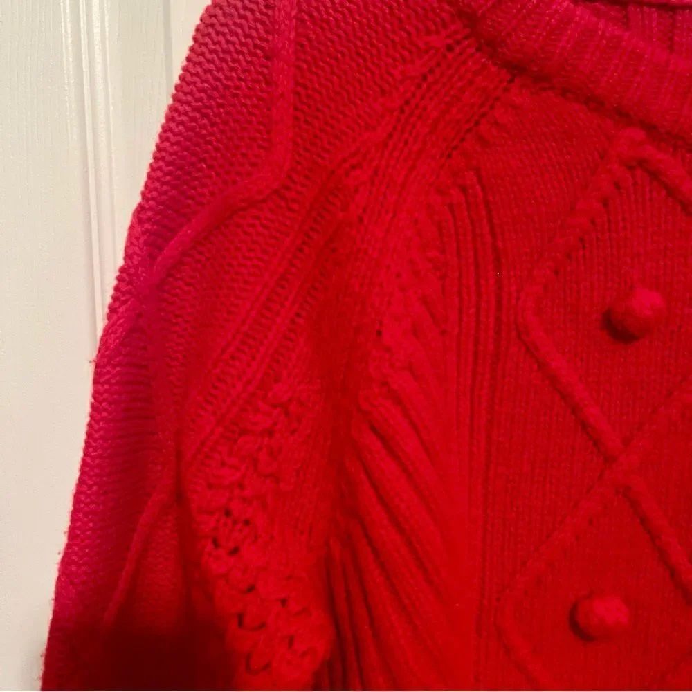 J. Crew Hawthorne Cable Knit Pom-Pom 100% Wool Sweater